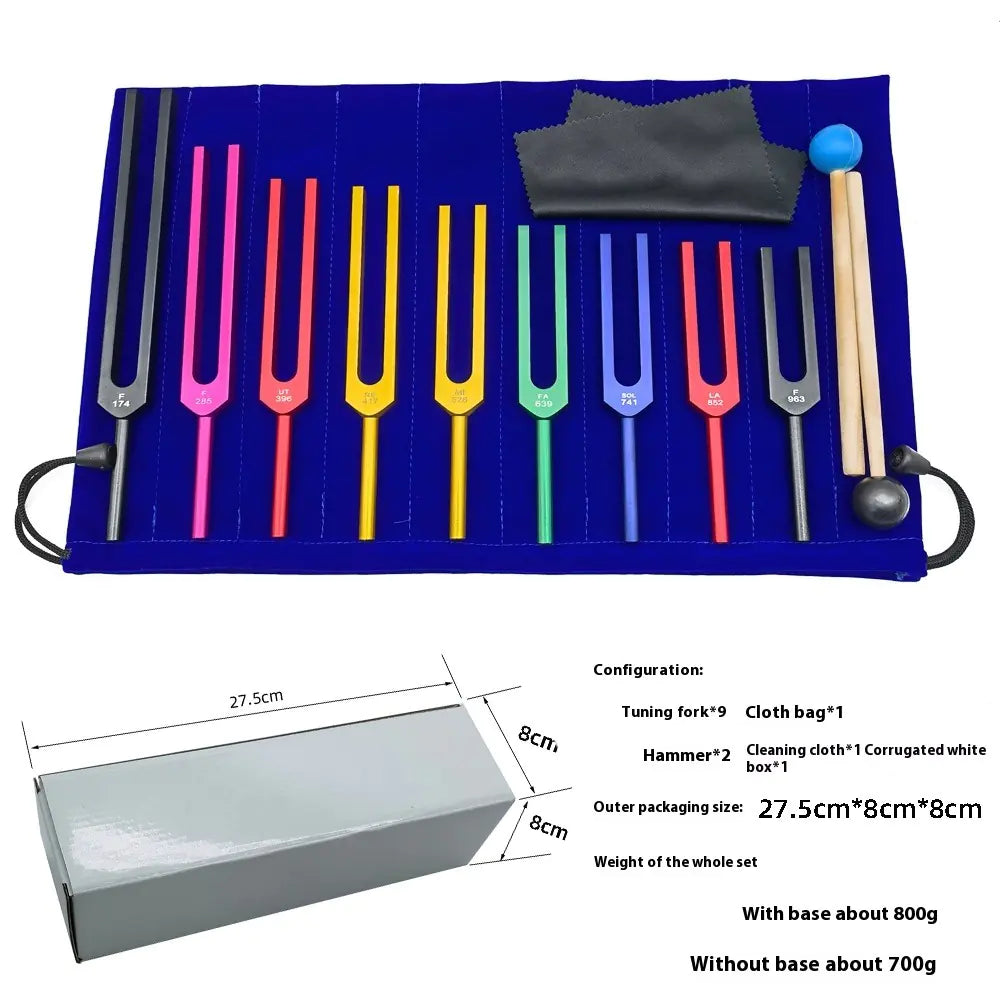 Solfeggio Tuning Fork Set, 9-Color Aluminum Alloy